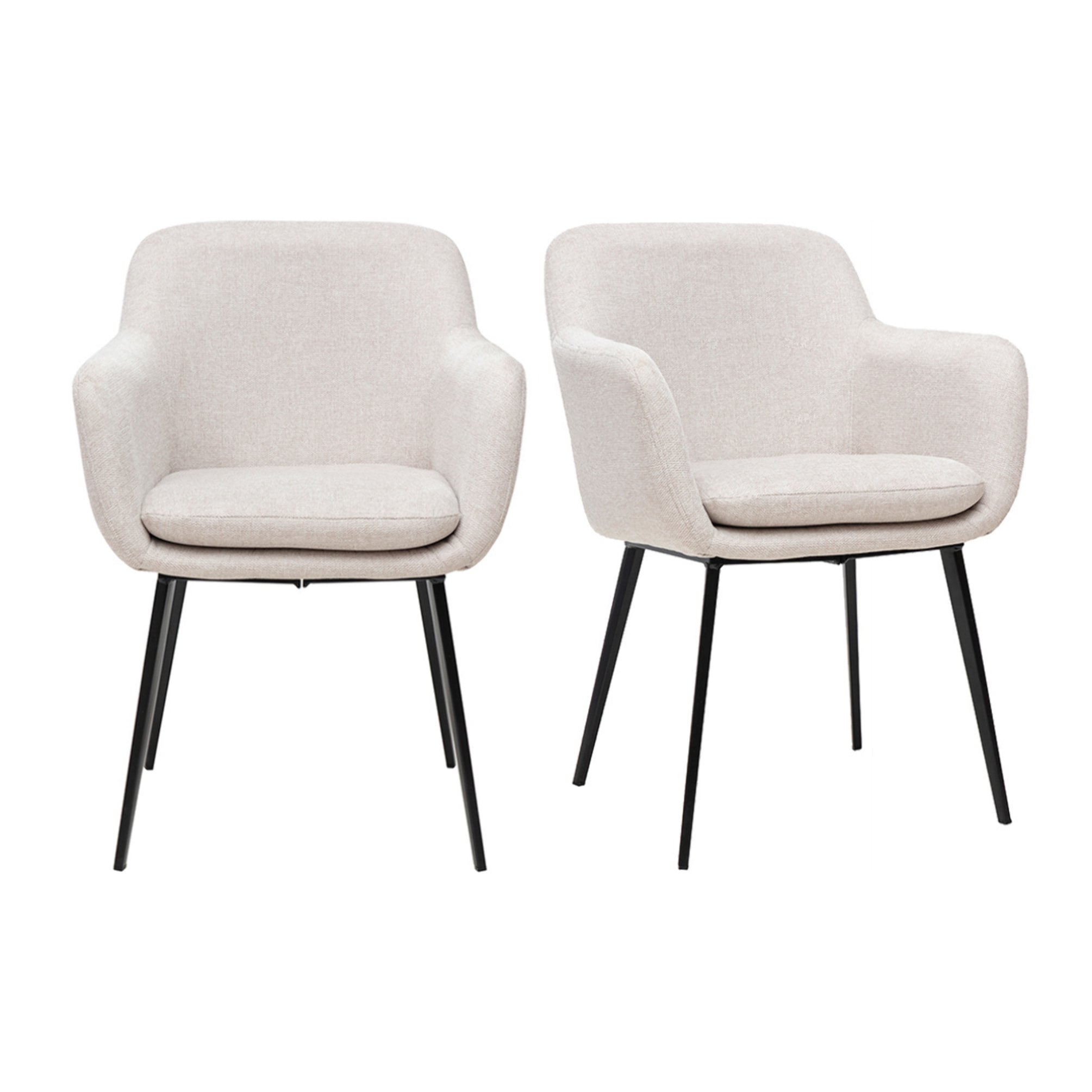 Chaises en tissu effet velours texturé beige et métal noir (lot de 2) AMIKA