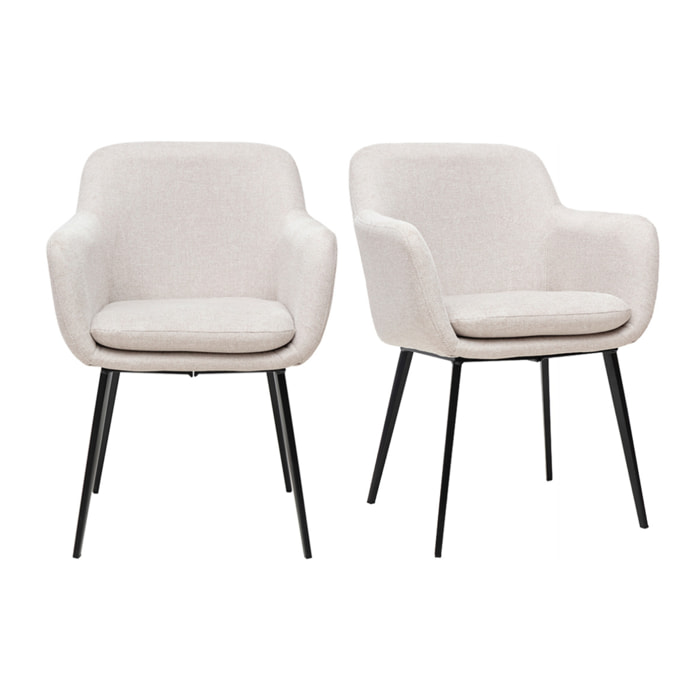 Chaises en tissu effet velours texturé beige et métal noir (lot de 2) AMIKA