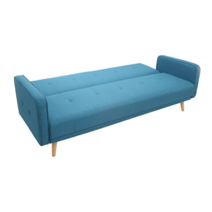 Canapé convertible scandinave 3 places en tissu bleu et bois clair ULLA