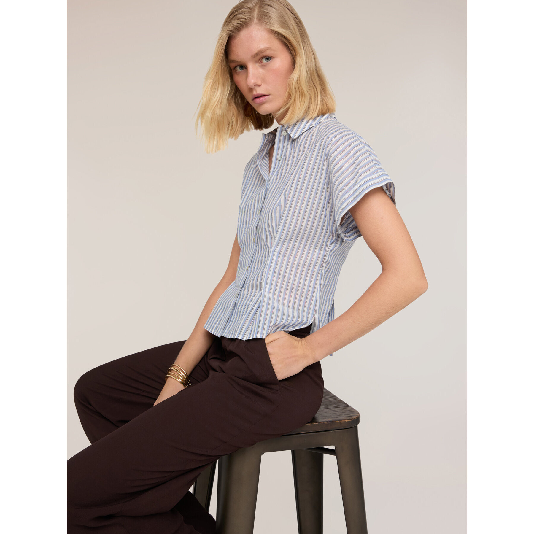 Motivi - Camicia in mussola a righe lurex - Azzurro