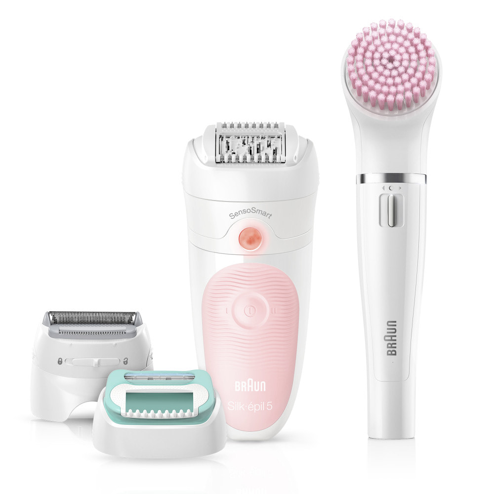 Braun Épilateur Silk Épil 5 - Avec Brosse Visage - Blanc/Rose