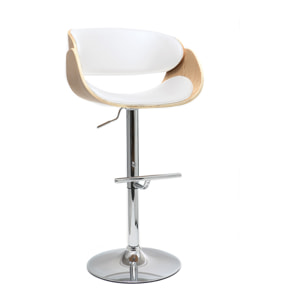 Tabouret de bar design réglable blanc et bois clair BENT