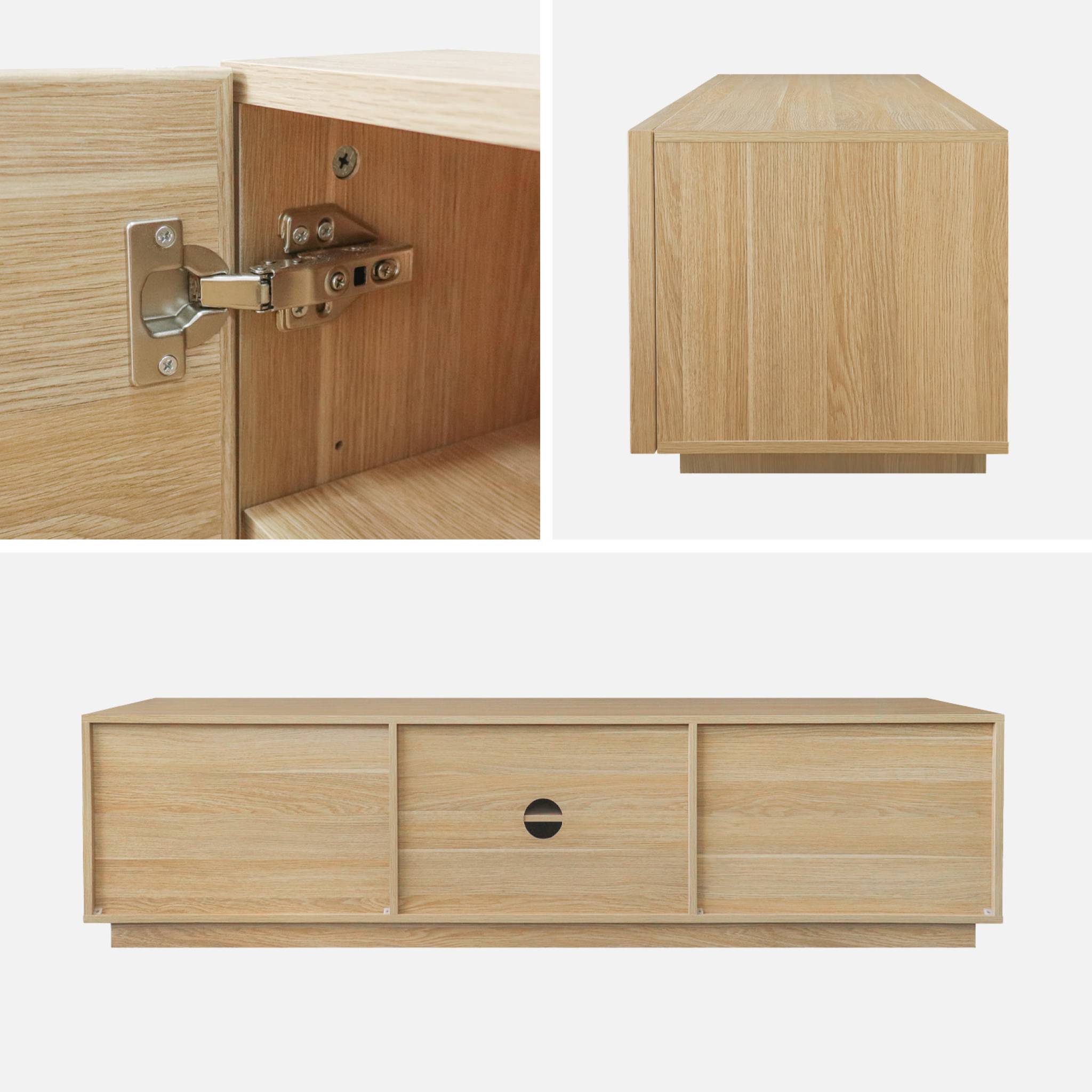 Meuble TV décor bois 3 portes naturel 180cm L 180 x P 43 x H 45cm - Kuba