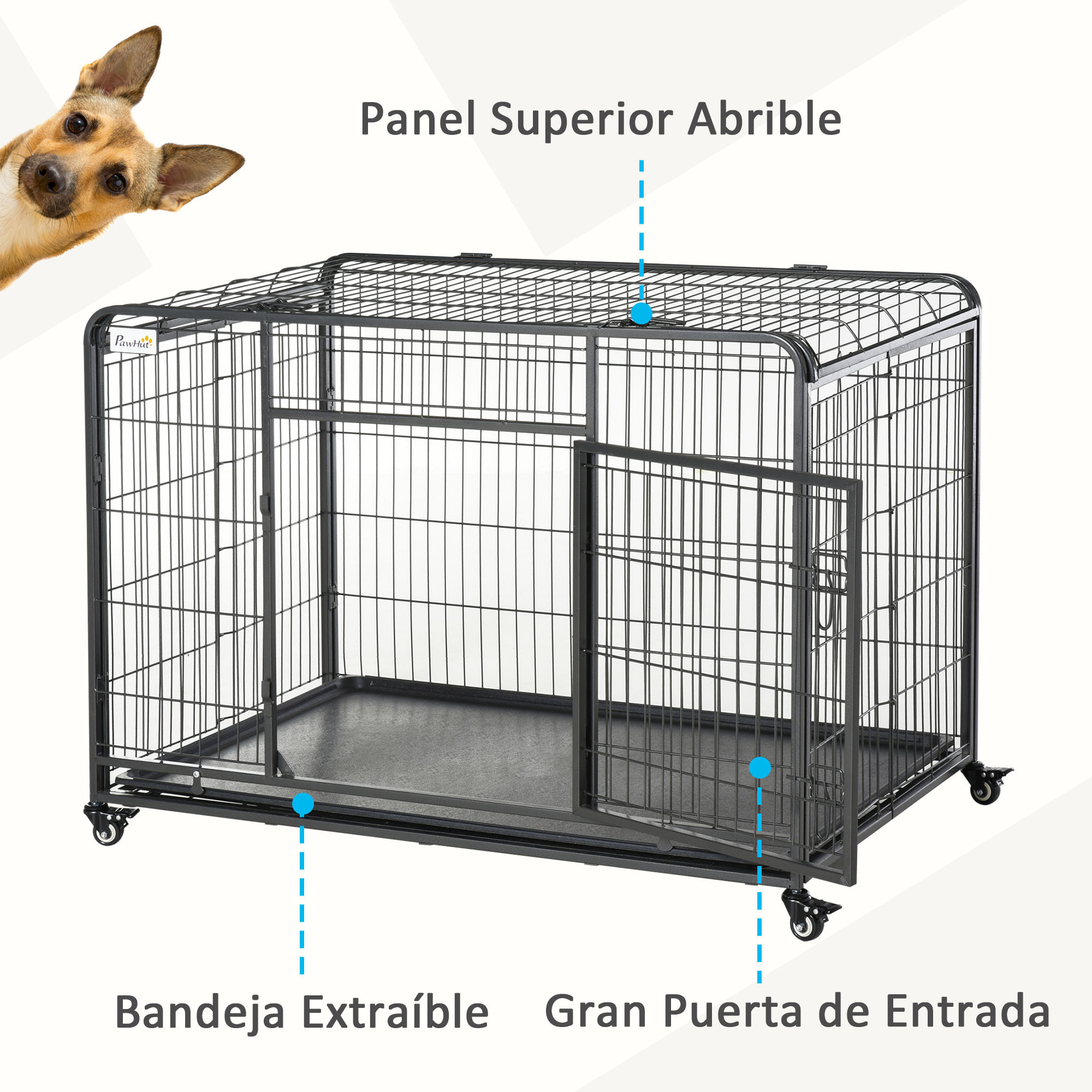 Jaula de Metal para Perros Plegable con Ruedas Bandeja Extraíble 125x76x81 cm