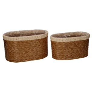 Set di 2 portavasi Vacchetti in polyrattan naturale ovale cm28x18h16
