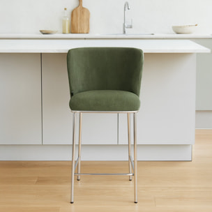 Lot de 2 tabourets de bar en velours côtelé, piètement chromé - TOMA