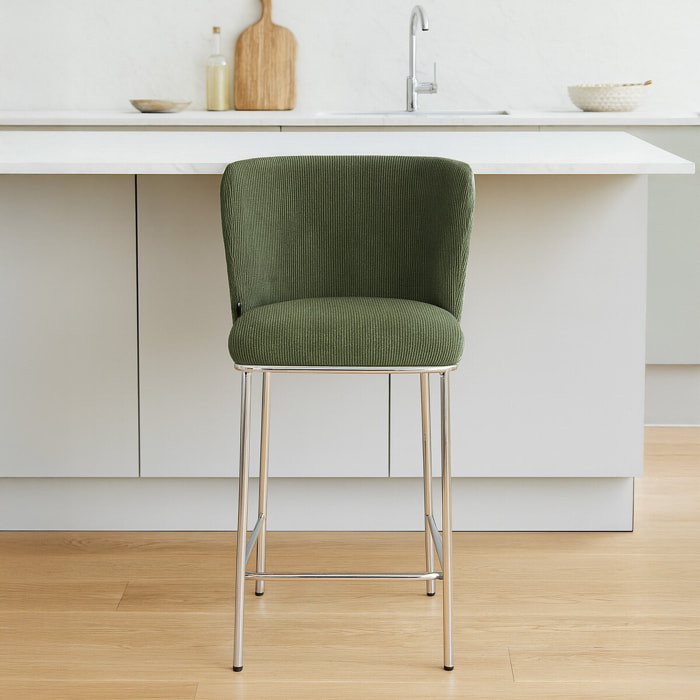 Lot de 2 tabourets de bar en velours côtelé, piètement chromé - TOMA