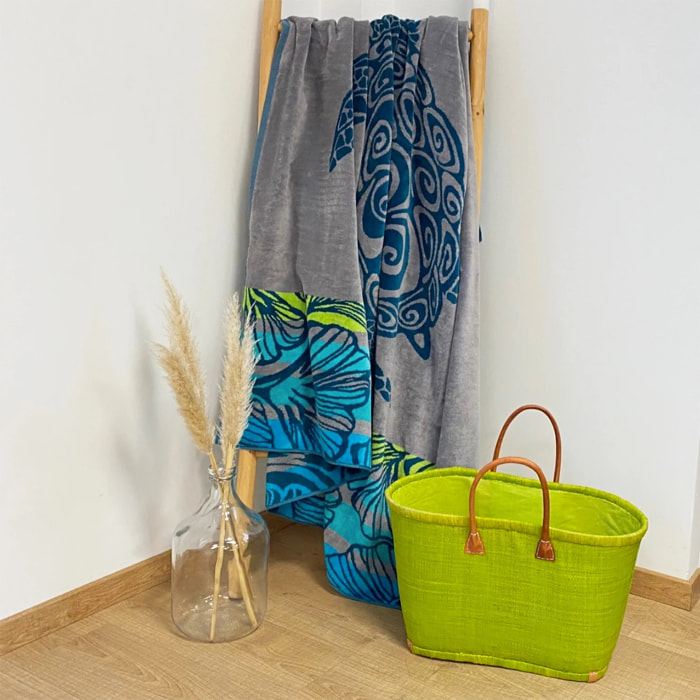Serviette de plage XL éponge velours Jacquard Bleu 140x180 400g/m² - Camada