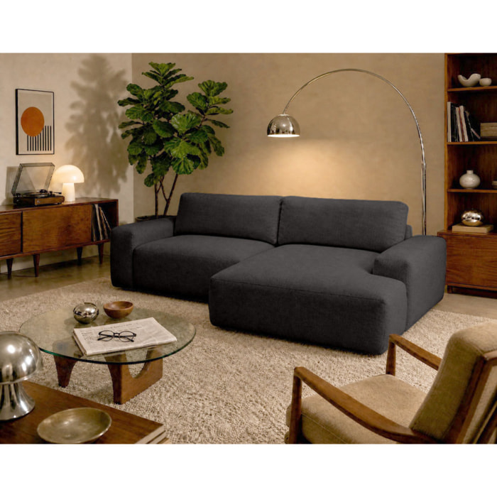 Tama - Canapé d'angle droit 4 places convertible avec coffre en tissu - Gris