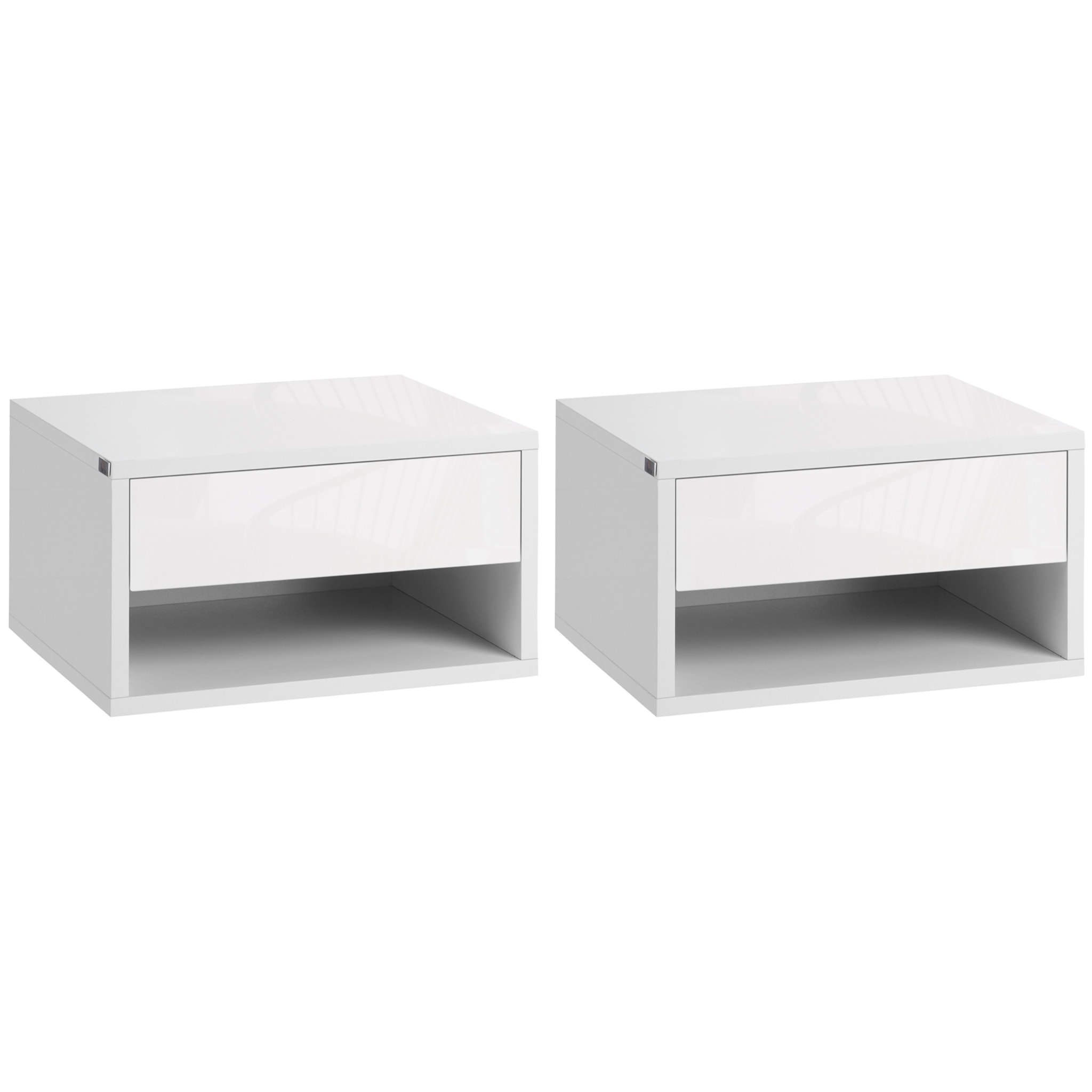 Juego de 2 Mesitas de Noche Flotantes Mesillas de Noche Mesas de Noche con Cajón para Dormitorio Salón 37x32x21 cm Blanco