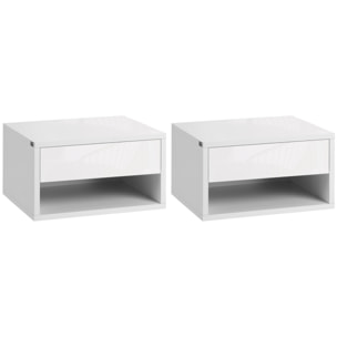 Juego de 2 Mesitas de Noche Flotantes Mesillas de Noche Mesas de Noche con Cajón para Dormitorio Salón 37x32x21 cm Blanco