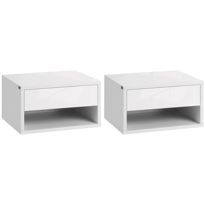 Juego de 2 Mesitas de Noche Flotantes Mesillas de Noche Mesas de Noche con Cajón para Dormitorio Salón 37x32x21 cm Blanco