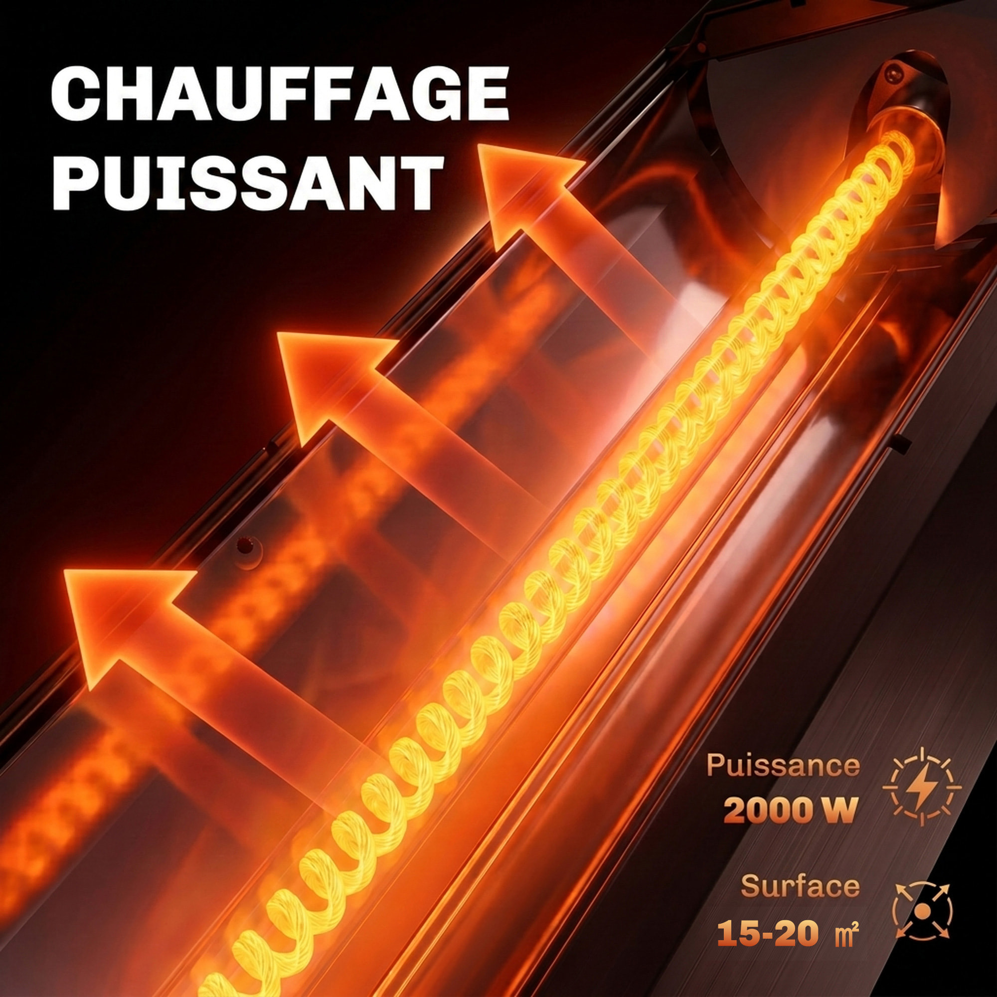 Radiateur infrarouge sur pied 2000W 8 niv. télécommande housse métal noir