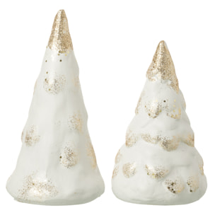 J-Line décoration Pomme De Pin Brillant - porcelaine - beige - small - set de 2
