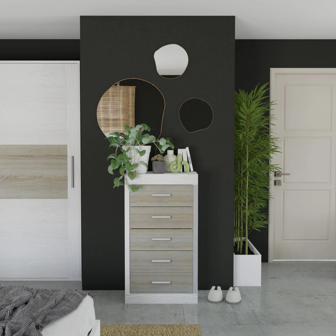 Sinfonier de 5 cajones en andersen pino y gris 60x106,5 cm Kira Andersen Pino - Gris