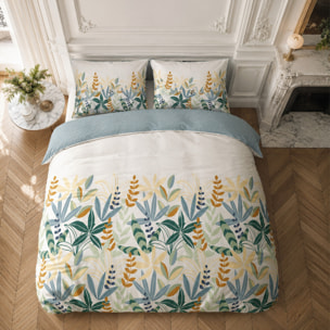 Parure housse de couette 100% coton motif feuillage - Goyave