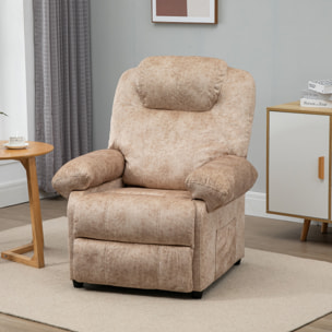 Sillón Relax Reclinable Manual Tapizado en Terciopelo Acolchado con Reposapiés Retráctil y Bolsillos Laterales para Salón Oficina Dormitorio 88x91x108 cm Beige