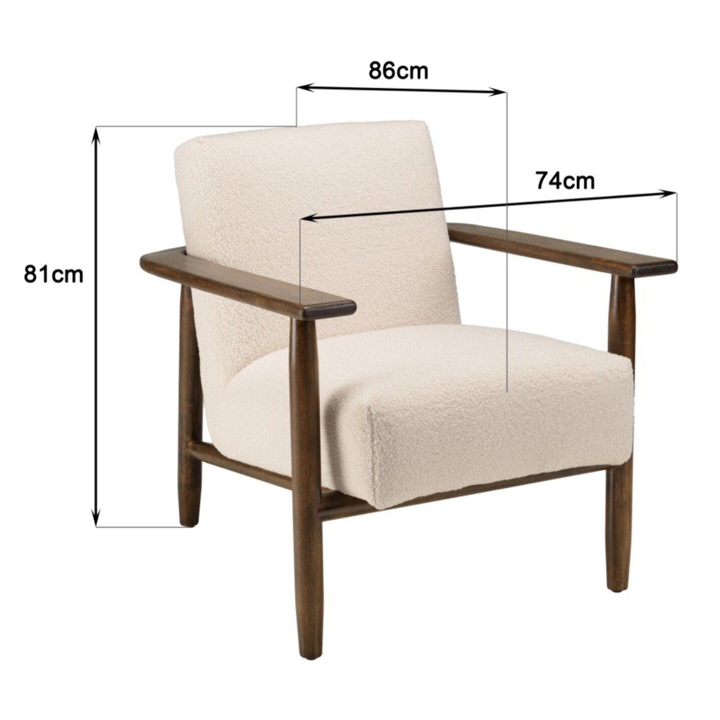 GASTON - Fauteuil tissu bouclette écru structure et accoudoirs en bois