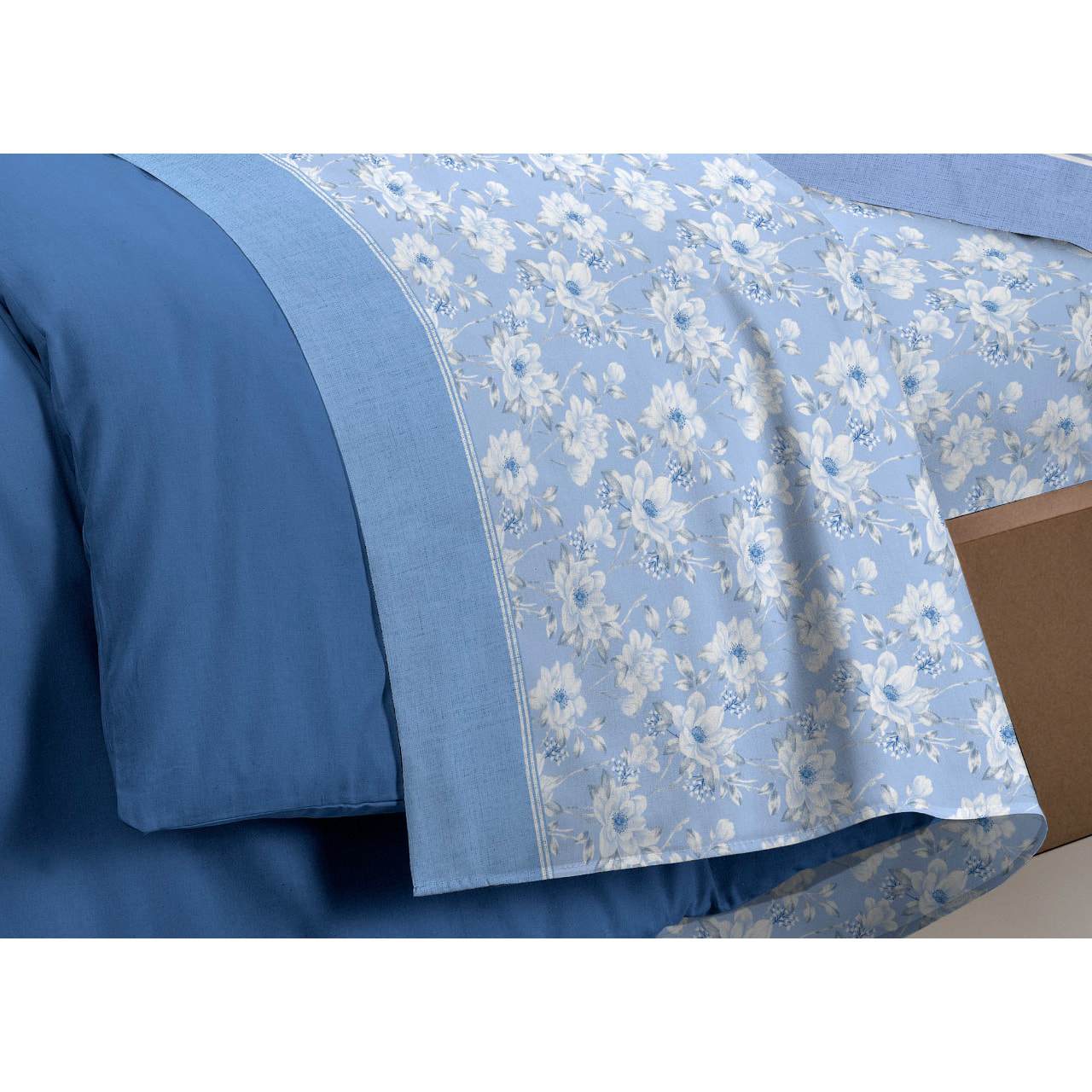 Completo Lenzuola In Calda Flanella Made In Italy Linea Europa Marsiglia Azzurro