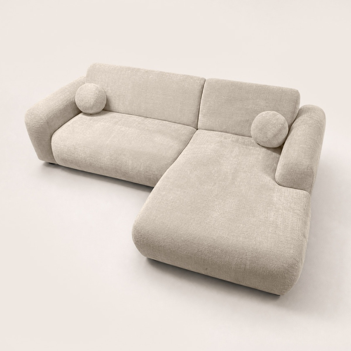 Louise - Canapé d'angle droit 4 places en velours texturé - Beige