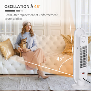 Chauffage soufflant oscillant 2000 W - radiateur céramique PTC - 2 niv. puissance - chauffage d'appoint avec télécommande blanc noir