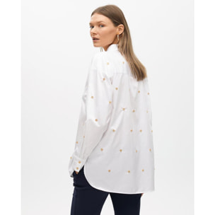 Camicia Dritta in Popeline con Dettaglio Gioiello