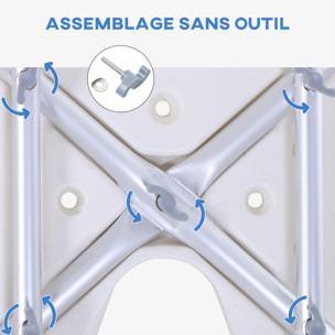 Chaise de douche siège de douche ergonomique hauteur assise réglable pieds antidérapants charge max. 136 Kg alu HDPE blanc