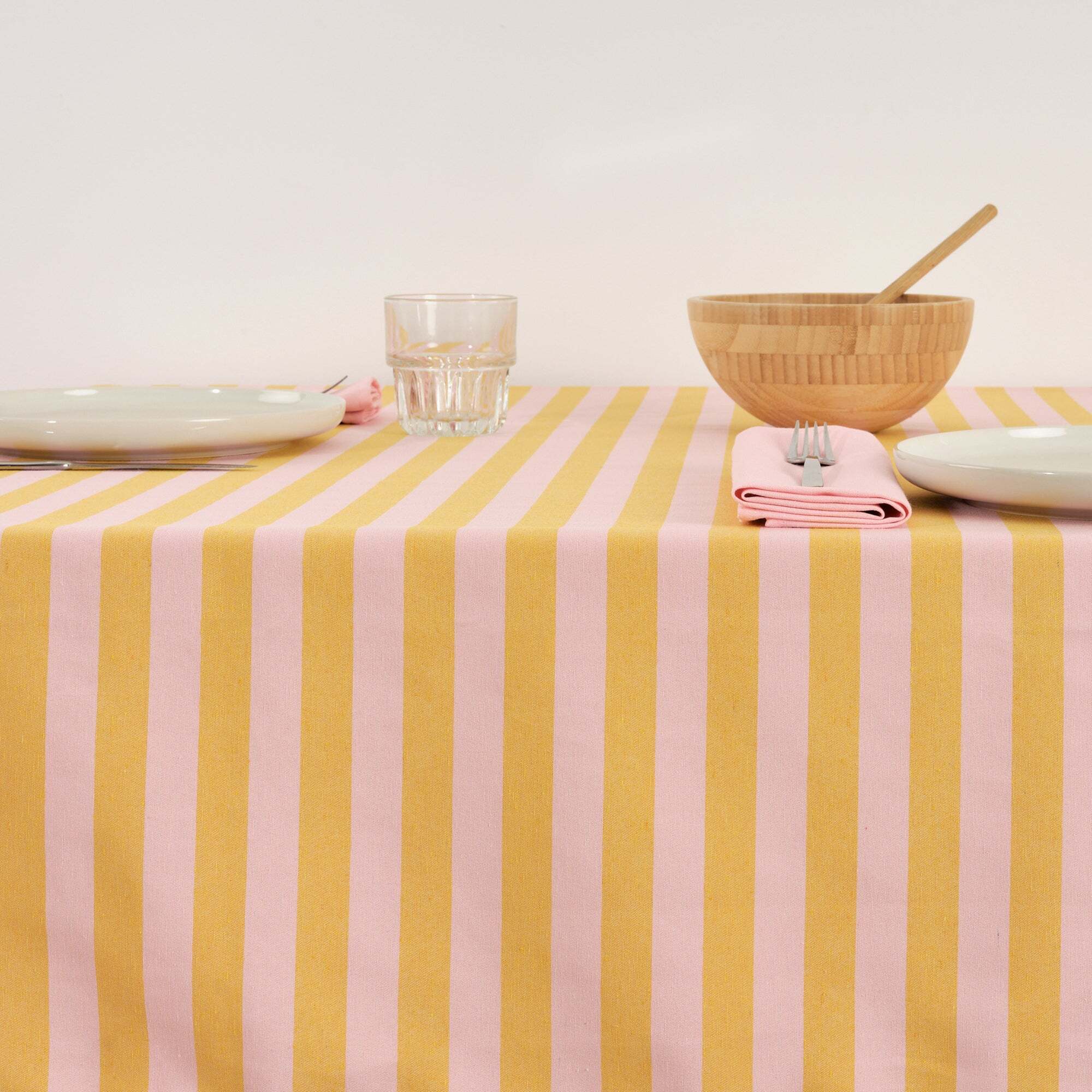 Nappe en tissu jacquard Maglia rayé Rose et Jaune d’œuf