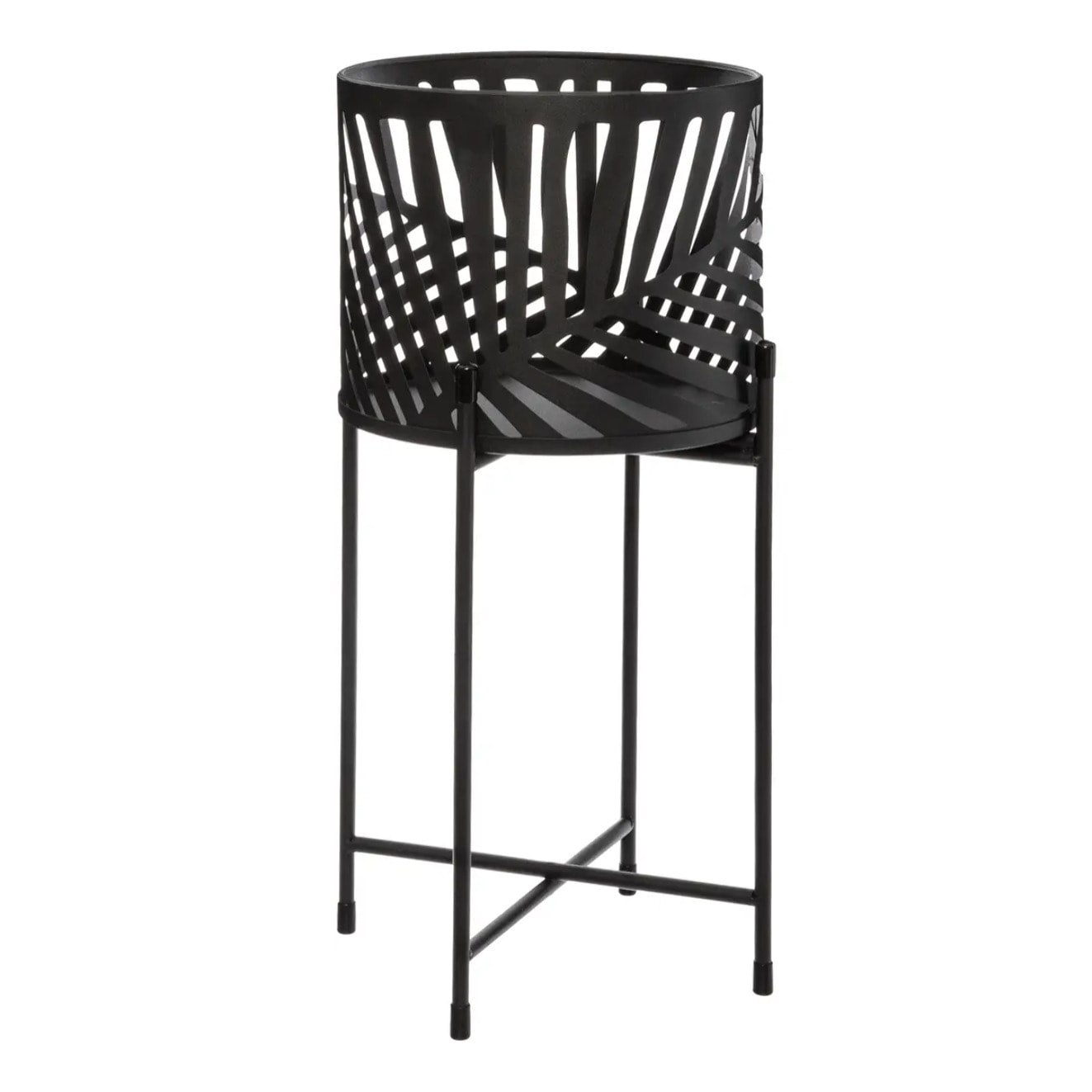 Set de 2 pots avec support "Feuilles" métal noir