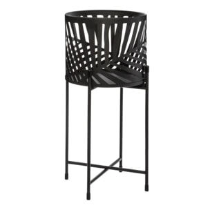 Set de 2 pots avec support "Feuilles" métal noir