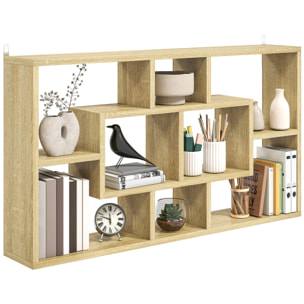 Estante de Pared Decorativo, Estantería para Libro, CDs, Baldas Flotantes con 8 Cubos, 85x14,5x47,5 cm, Carga 20kg, para Oficina, Estudio, Salón, Roble