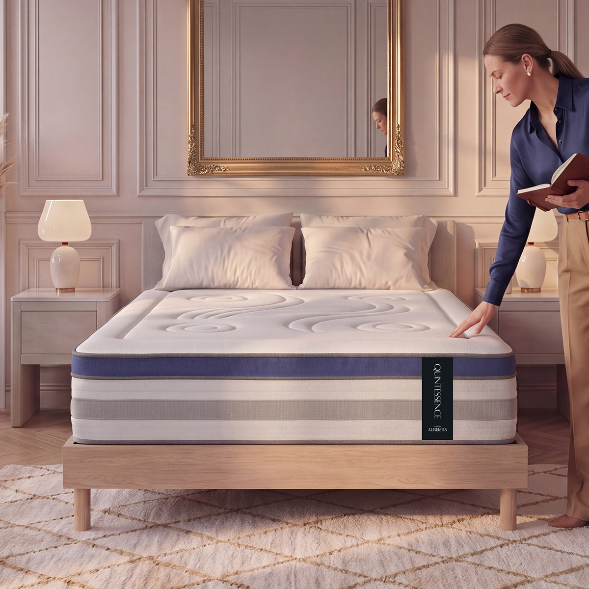 Ensemble Matelas Quintessence & Sommier Kit Bois, Mémoire de Forme & Haute Densité, 30 cm, Accueil Enveloppant, Soutien Ferme