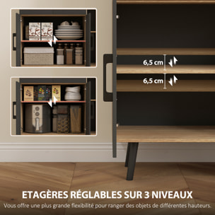 Buffet haut armoire cuisine design LED réglable avec fonction synchronisation musicale noir effet bois clair