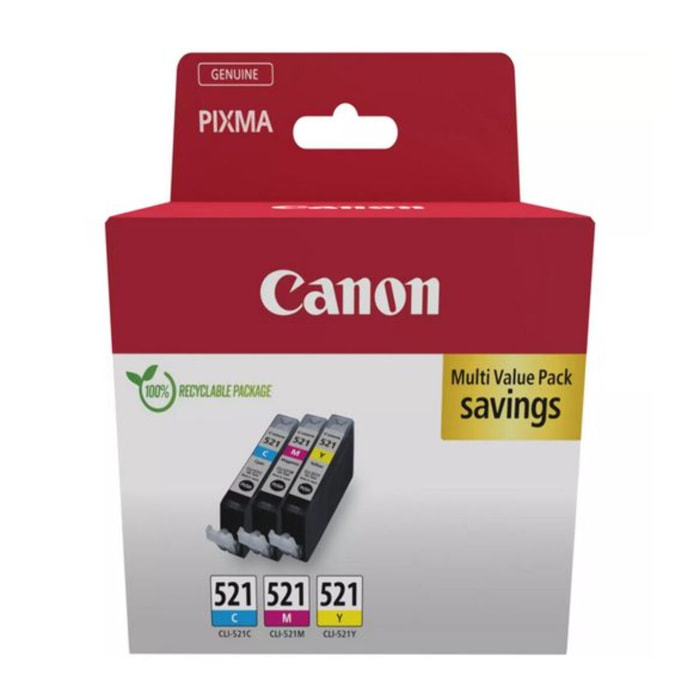 Cartouche d'encre CANON Pack Multipack 3 Originales CLI-521 Couleurs (CMY) - 2933B015