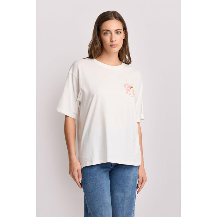 Kocca - T-shirt in cotone con ricamo colorato Donna, Tinta unita, Girocollo