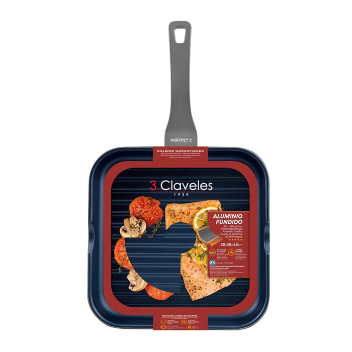 Sartén grill de 28x28x4,5cm en aluminio forjado con inducción total