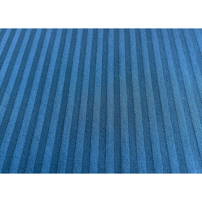 Completo Lenzuola 100% Raso Cotone Rigato 5mm Tinta Unita Petrolio