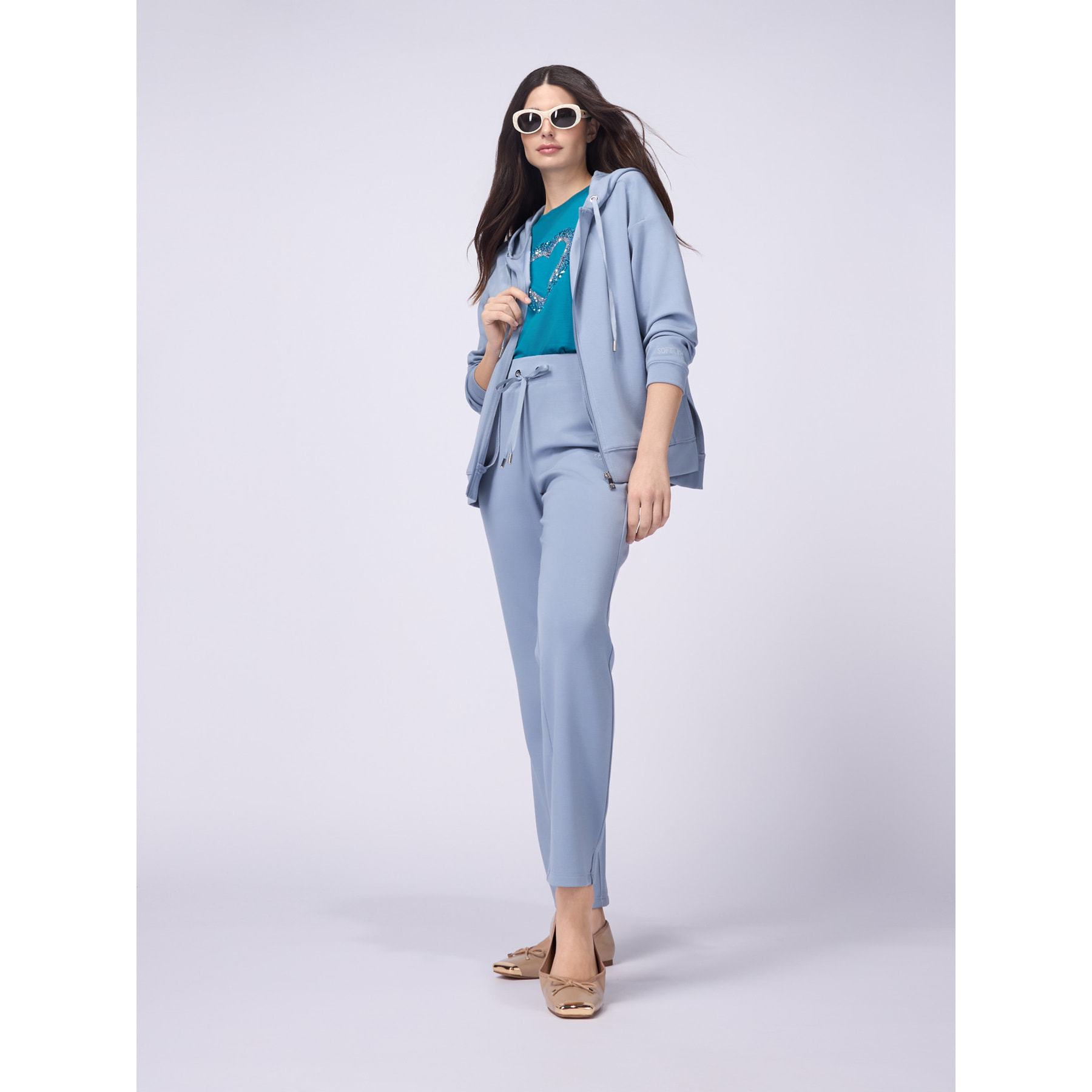 Oltre - Joggers soft touch con coulisse - Azzurro