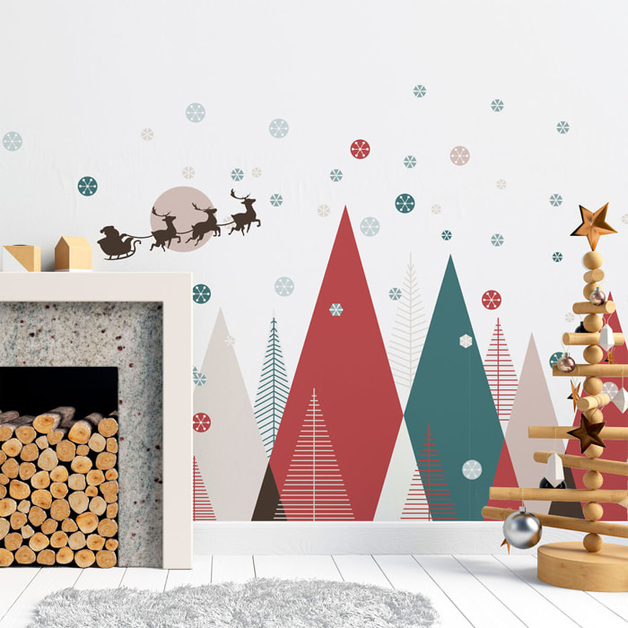 Stickers muraux Noël - Décoration chambre salon - Autocollant Sticker mural géant montagnes scandinaves MONTAGNES SCANDINAVES NOËL ENNEIGÉ