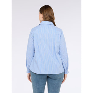 Fiorella Rubino - Camisa a rayas de mezcla de algodón con detalles brillantes - Light - blue