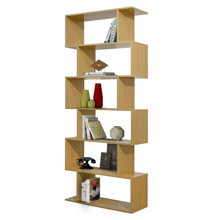 Libreria zig zag a 6 vani in rovere naturale 80x192 cm