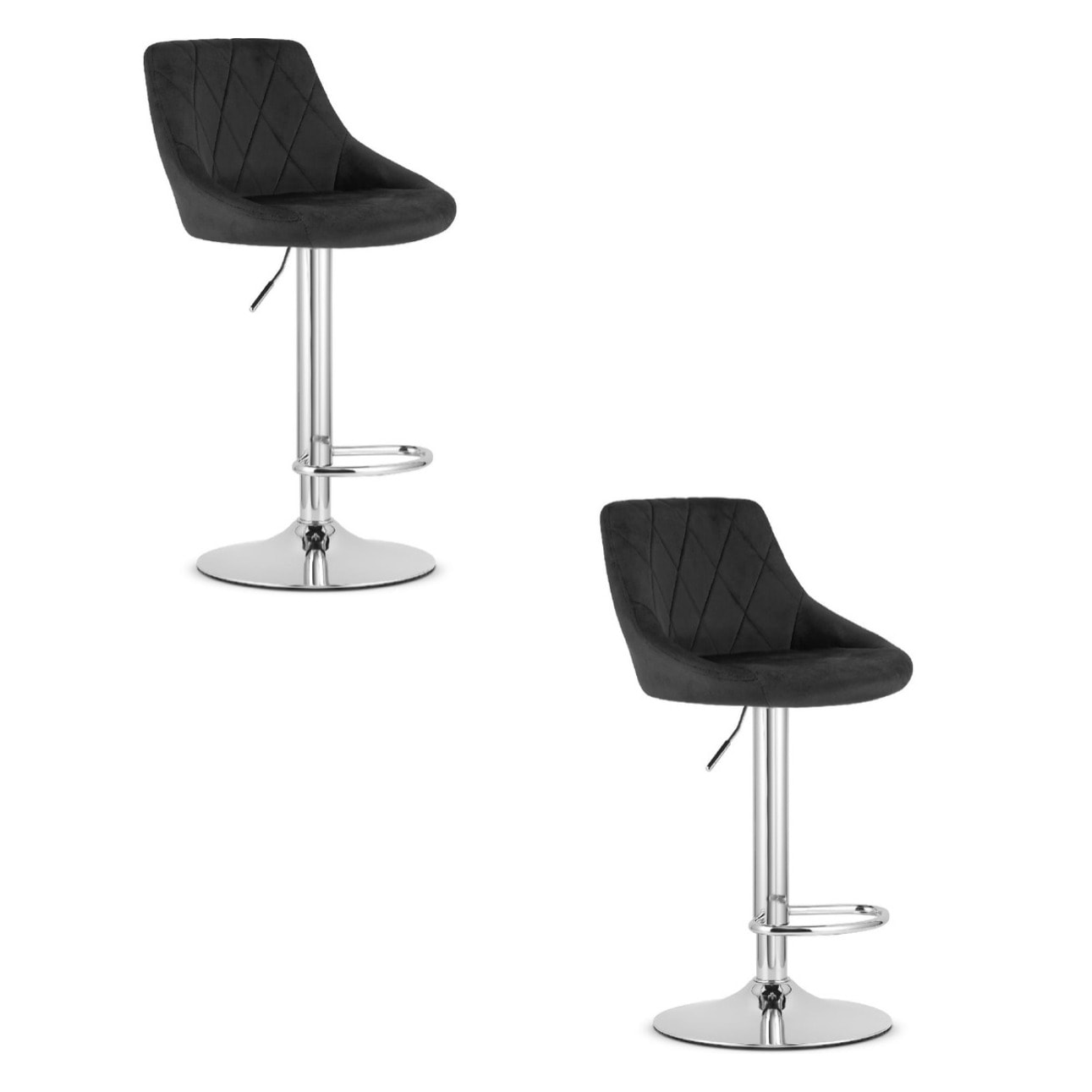 Set di 2 Sgabelli da Bar Kast in Velluto Nero e Cromo