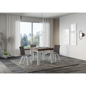 Mesa extensible 90x90/246 cm Naxy Mix tapa Nogal patas Fresno Blanco