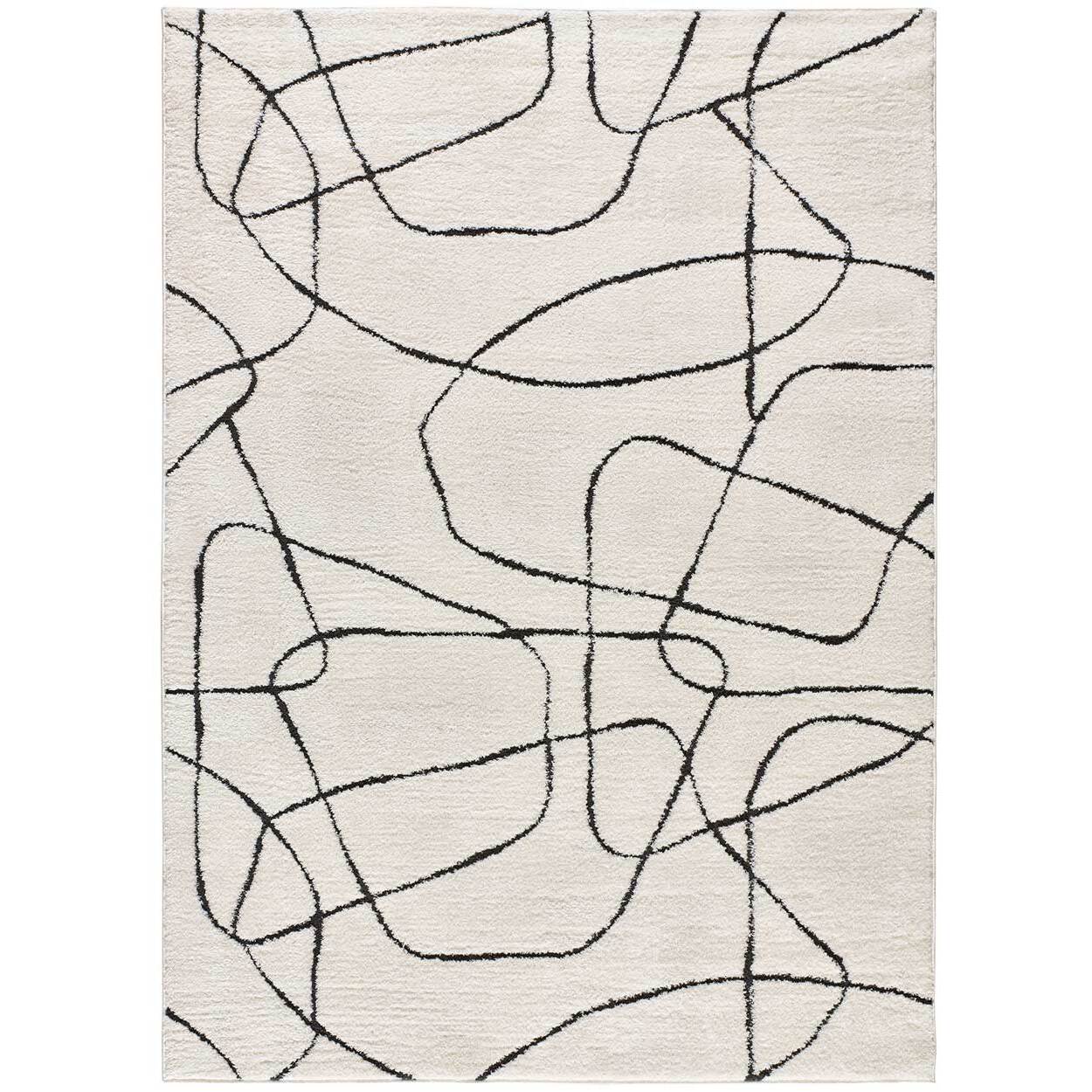 BLANCHE Alfombra diseÃ±o trazos con relieve en blanco y negro, varias medidas disponibles.