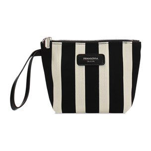 Pochette donna nera panna in canvas