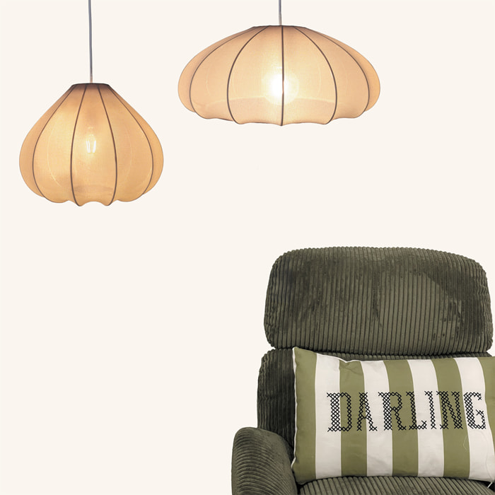 Abat-jour pour suspension en tissu texturé forme dôme - Beige