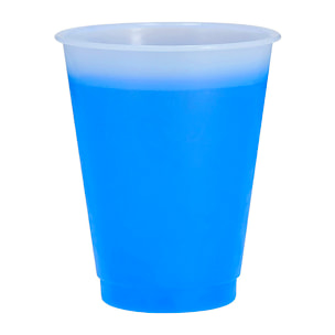 Pack de 10 Vasos con cambio de color al contacto con bebidas frías. De 500 ml de capacidad. Con acabado translúcido mate y fabricado en resistente material PP.