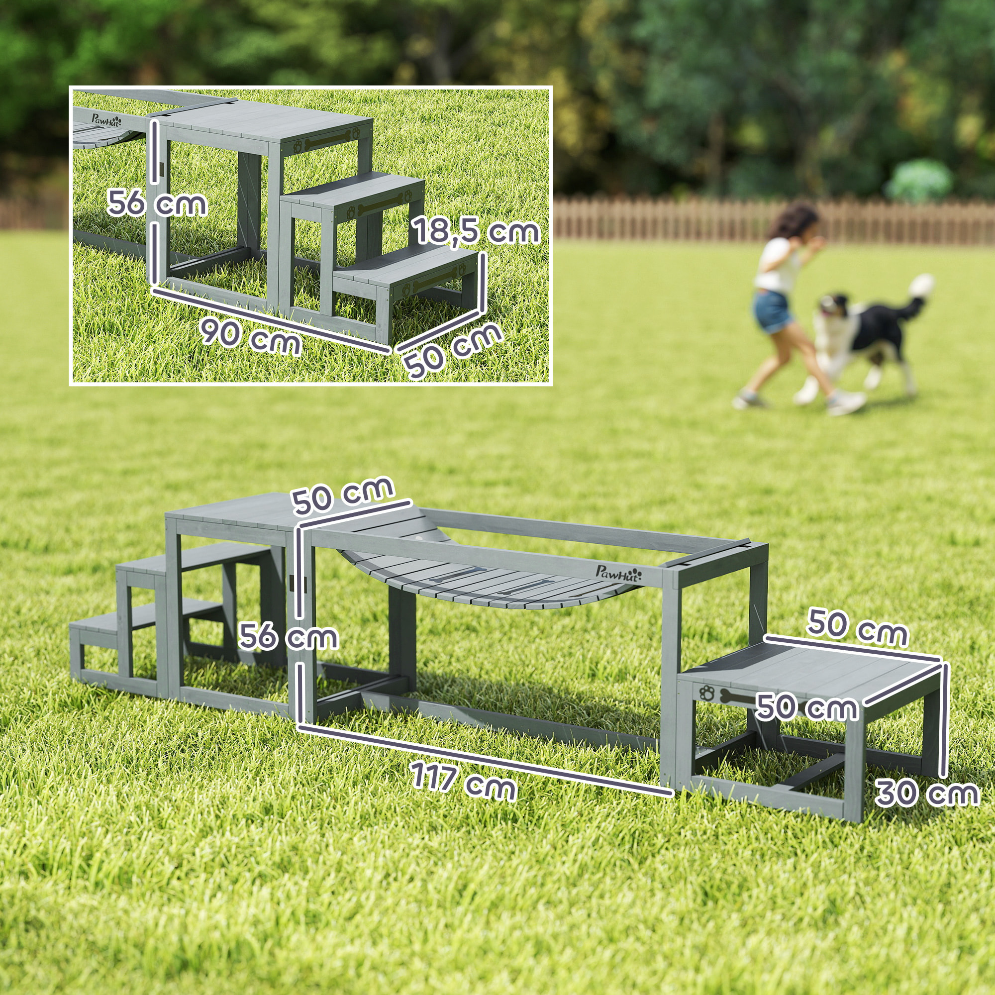 Passerelle agility chiens - Passerelle pour parcours canins d'Agility - bois de sapin gris