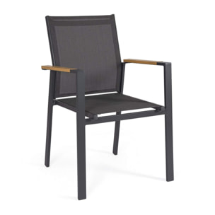 Set 4 sedie da giardino DENIA in textilene antracite con inserti effetto legno e struttura antracite