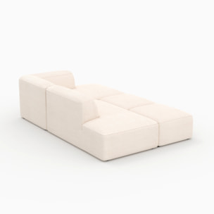 Canapé modulable en velours côtelé blanc 4 places avec 2 poufs - Mina